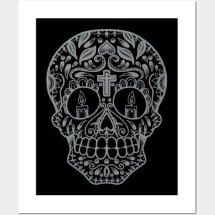HomeSchoolTattoo SugarSkull SILVER Posters and Art